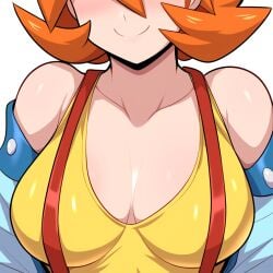 1girls ai_generated alternate_breast_size big_breasts breast_focus breasts chest close-up female huge_breasts kasumi_(pokemon) large_breasts mullon novelai orange_hair pokemon_(anime) pokemon_frlg pokemon_journeys pokemon_rgby solo