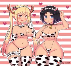 2girls big_breasts cow_print dragon_girl duo elma_(dragon_maid) female horns kobayashi-san_chi_no_maidragon miss_kobayashi's_dragon_maid suley-nsfw tagme tohru_(dragon_maid) wide_hips