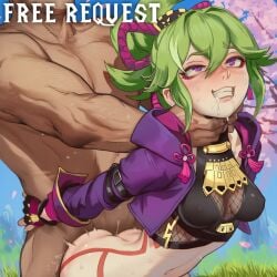 ai_generated ass ass_ripple behind bent_over cherry_blossoms choking clenched_teeth dm4freeairequests drooling from genshin_impact kuki_shinobu sex strangling