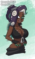 1girls alternate_breast_size big_breasts cleavage crop_top dark_skin female headphones large_breasts marina_(splatoon) navel_piercing octoling splatoon tentacle_hair unzipped unzipped_jacket