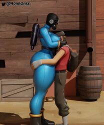 ass_grab big_ass fempyro gas_mask gloves hug latex latex_suit meme pyro_(team_fortress_2) sad scout_(team_fortress_2) size_difference team_fortress_2 tf2 thick_thighs