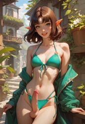 ai_generated bikini brown_hair elf female funny futanari