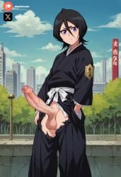 1futa ai_generated black_hair bleach breasts cock colored dick futa_only futanari futanari futanari/female kuchiki_rukia light_skin light_skinned_futanari nickythecreator penis sexy sexy_body sexy_pose testicles veiny_penis violet_eyes