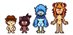 1boy 3girls accurate_art_style avian avian_humanoid bird breasts ceroba_(undertale_yellow) ceroba_ketsukane clover_(undertale_yellow) embarrassed embarrassed_nude_female fox fox_girl kanako_(undertale_yellow) kanako_ketsukane martlet_(undertale_yellow) multiple_girls nude nude_edit nude_female penis pixel_art sprite undertale undertale_(series) undertale_au undertale_yellow