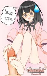 barefoot black_eyes black_hair cum cum_in_feet dress erection feet foot_fetish foot_focus footjob french maseaba penis pink_dress pov_feet tease toes youtube youtuber_girl