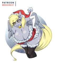 anthro bell bent_over big_breasts breasts cleavage clothed clothing derpy_hooves equid equine female friendship_is_magic hasbro hi_res jingle_bell mammal mrkashkiet my_little_pony mythological_creature mythological_equine mythology pegasus solo wings