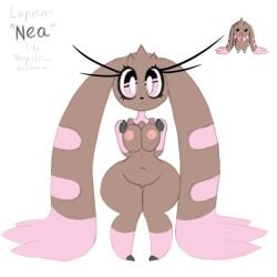 1:1 anthro anthrofied areola bandai_namco bit-small black_eyes breasts brown_body brown_skin closed_frown digimon digimon_(species) dipstick_ears ear_markings eyelashes female hi_res long_eyelashes lopmon multicolored_ears navel nea_(bit-small) nipples pink_areola pink_body pink_eyes pink_nipples pink_skin pressing_breasts_together pupils simple_background solo white_background white_pupils wide_hips