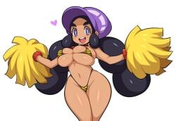 1girls ai_generated big_hair bikini breasts dark-skinned_female dark_skin female hapu_(pokemon) large_breasts mullon novelai pokemon pokemon_sm pom_poms short_stack thick_thighs wide_hips