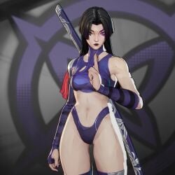 1girls athletic_female female female_only marvel marvel_rivals midriff mod navel psylocke psylocke_(marvel_rivals) sai_(marvel) thick_thighs vengeance_psylocke