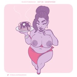 1girls bbw female flashing_breasts food pancake risquedraws