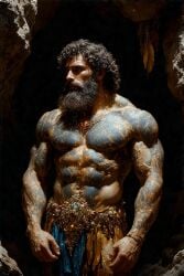 ai_generated beard hades_(mythology) jewelry male_only muscles nipples pluto underworld