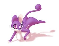 absurd_res all_fours anthro anthrofied ass big_breasts big_butt bit-small breasts busty_feral female feral generation_1_pokemon hi_res huge_breasts huge_butt hyper nintendo nipples nude pokemon pokemon_(species) pokemorph rattata running simple_background solo