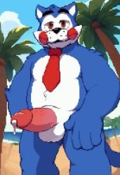 1anthro 1boy 1furry 4_fingers ai_art ai_assisted ai_generated anthro anthro_male anthro_only bara beach beach_background big_hands big_penis blue_body brown_eyes brown_eyes_male candy_(fnac) cock dad_bod dadbod daytime dick domestic_cat eyebrows fangame fazbear_fanverse felid felid_humanoid feline feline feline_humanoid five_nights_at_candy's five_nights_at_freddy's fnaf_fangame furry furry_male furry_only half_body halfbody large_penis leaking_cum leaking_penis leaking_precum looking_at_viewer looking_at_you male male_only musclegut neck_tie necktie necktie_only no_females no_humans no_male_nipples only_male outdoor_nudity outdoors palm_tree palmtree penis pink_cock pink_penis pixel_art precum precum_drip public_nudity red_cheeks red_necktie red_tie shading slightly_chubby slightly_chubby_anthro slightly_chubby_male solo solo_anthro solo_furry solo_male standing tail tie tie_only tree trees white_belly white_fur