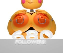 3d 3d_(artwork) big_breasts breasts_out douod english_text five_nights_at_freddy's fnaf nipple_piercing nipples numbers presenting_breasts smiling tagme text toy_chica_(fnaf) toy_chica_(love_taste)