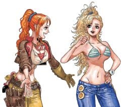 2girls clothed cosplay gemma_(monster_hunter_wilds) monster_hunter nami nami_(one_piece) one_piece