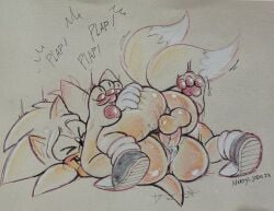 andromorph andromorph/male anus ass balls barefoot femboy furry hindpaw legs_up male martyjade23 mating_press penis pussy shoes sonic_(series) sonic_the_hedgehog sonic_the_hedgehog_(series) super_sonic tails_the_fox traditional_media_(artwork)