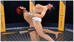 2girls abs athletic athletic_female catfight dead_or_alive fight fighter fighting fighting_game fighting_ring fighting_stance half_naked kamikaze_aegis mila_(doa) momiji_(ninja_gaiden) ninja_gaiden punching sweat sweatdrop sweating topless topless_female yuri