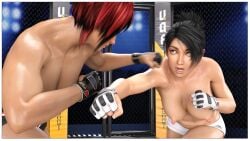 2girls abs athletic athletic_female catfight dead_or_alive fight fighter fighting fighting_game fighting_ring fighting_stance half_naked kamikaze_aegis mila_(doa) momiji_(ninja_gaiden) ninja_gaiden punching sweat sweatdrop sweating topless topless_female yuri