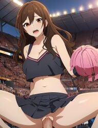 1boy 1girls ai_generated brown_eyes brown_hair cheerleader completely_nude hori_kyouko horimiya long_hair medium_breasts open_mouth rape scared sex spread_legs teenage_girl teenager vaginal_penetration