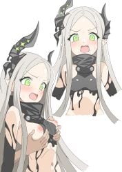 1girls butayaro confused_look female female goddess_of_victory:_nikke green_eyes groping_breasts horns leviathan_(nikke)