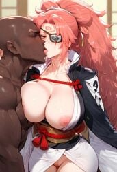 1boy 1boy1girl 1girls ai_generated amputated_arm areola baiken big_ass big_breasts breasts_out dark-skinned_male dark_skin guilty_gear guilty_gear_strive interracial kissing light-skinned_female on_all_fours penetration sex showing_breasts showing_pussy sogo voluptuous voluptuous_female wide_hips