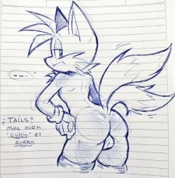 balls big_ass femboy furry male martyjade23 sonic_(series) sonic_the_hedgehog_(series) tails_the_fox traditional_media_(artwork)