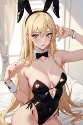 ai_generated bedroom blonde_hair breasts grey_eyes playboy_bunny