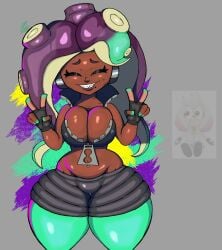 1girls breasts brown_hair closed_eyes dark_skin green_hair huge_breasts marina_(splatoon) octoling shaboing0 smile solo splatoon thick_thighs wide_hips