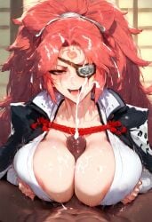 1boy 1boy1girl 1girls amputated_arm baiken big_ass big_breasts dark-skinned_male dark_skin guilty_gear guilty_gear_strive interracial light-skinned_female penetration sex sogo wide_hips