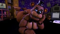 16:9 3d absurd_res animatronic anthro areola ass bear big_breasts big_butt blue_eyes bow_tie box breasts brown_body clothing container digital_media_(artwork) drawing_(object) electronics feet five_nights_at_freddy's freddy_(fnaf) glowing glowing_eyes hat headgear headwear hi_res looking_at_viewer lying lying_on_ground machine male mammal moobs multicolored_body nipples nsg_editor nude on_ground open_mouth plushie robot scottgames smile solo source_filmmaker_(artwork) static tail teeth television top_hat two_tone_body widescreen