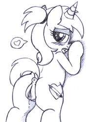 an-tonio anus ass blush clitoris cutie_mark equine fan_character female female_focus female_only feral friendship_is_magic hair half-closed_eyes hasbro heart horn looking_back mammal my_little_pony open_mouth original original_character pussy pussy_juice silver_draw silver_draw_(oc/an-tonio) simple_background sketch solo tongue tongue_out unicorn white_background