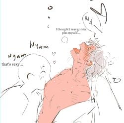 akoku anon blush colored_sketch english_text gintama gintoki_sakata head_back looking_pleasured male male_only nipple_suck pecs sketch solo_focus sucking_male_nipple sucking_nipples sweat tongue_out white_hair