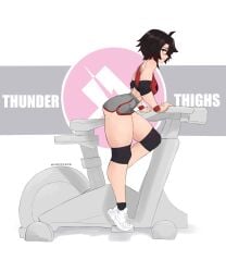 1girls alternate_version_available ass breasts exercise female female_only genfleur0108 knee_sleeves light-skinned_female light_skin looking_at_viewer midriff ruby_rose rwby short_hair smile solo thick_thighs thighs