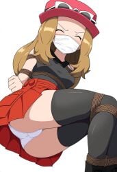 blonde_hair female high_thighs panties rope_bondage serena_(pokemon) small_breasts smaller_female upskirt white_panties