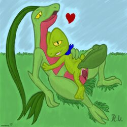 female feral grovyle heart interspecies male nintendo nude penetration penis pokemon pussy rabin sex side_view size_difference straight tagme treecko video_games