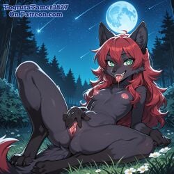 dusk_crimson togrutatamer3827 ai_generated original_character oc fur furry furry_only furry_female furry_tail furry_ears anthro anthro_only anthro_female wolf_girl wolf_ears wolf_tail animal_ears animal_tail animal_girl girl woman mature mature_female mature_woman mature_anthro nude nude_female nude_anthro nude_furry naked naked_female naked_anthro naked_furry naughty spreading_pussy spreading_own_pussy spreading_legs tongue green_eyes red_hair nature outdoors forest night night_sky moon moonlight stars shooting_star long_hair petite petite_female small_breasts nipples pussy sexual hellhound