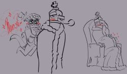 2boys begging belly belly_bulge caine_(the_amazing_digital_circus) cartoon cartoon_physics clipping kinger_(the_amazing_digital_circus) male male_only text the_amazing_digital_circus unbirth unwilling_pred vore vore_belly willing_prey
