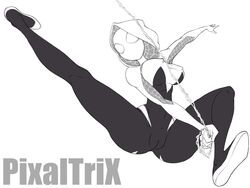 1girls bodysuit cameltoe female female_only gwen_stacy marvel mask monochrome pixaltrix skin_tight solo spider-gwen spider-man_(series)