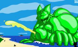 5:3 absurd_res aliasing all_fours anthro ass beach big_butt big_penis binary_drawing boat bodily_fluids building cel_shading city closed_eyes cloud coastline daletfours digital_drawing_(artwork) digital_media_(artwork) dragon fangs forked_tongue genital_fluids genitals goo_creature goo_dragon grass green_body hi_res honeydew_(daletfours) horn huge_cock hyper hyper_genitalia hyper_penis looking_pleasured looking_relieved macro macro_male male moob_squish moobs mythological_creature mythological_scalie mythology nude open_mouth outside overweight overweight_anthro overweight_male partially_submerged peeing penis plant public public_nudity public_urination sand scalie sea seaside shaded sky smile tail tail_ridge teeth tongue tongue_out urine urine_stream vehicle water watercraft watersports yacht