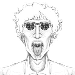 1boy 1male adams_apple black_and_white bust_portrait button_down_shirt circular_glasses detailed digital_drawing_(artwork) digital_media_(artwork) emotionless expressionless expressionless_male fetish glasses gums gums_(mouth) gums_showing looking_past_viewer male male_focus male_only mouth_fetish mouth_opened mr_shrink no_expression open_mouth original_character overflowing_saliva saliva saliva_on_tongue saliva_string saliva_trail salivating shaggy_hair showing_off_mouth showing_off_tongue sketch solo solo_focus solo_male teeth teeth_showing teeth_visible tinted_eyewear tinted_glasses tongue tongue_out tongue_showing uvula