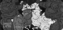 anthro bodily_fluids bone borzoibeans bovid bovine cattle chains collar comic cum cum_drip cum_in_ass cum_inside demon drinking dripping english_text french_kissing genital_fluids genitals group hair hand_holding hi_res inflation kissing male male/male mammal monochrome orc penis pregnant pregnant_male pulling_hair scar skull skull_head smacking_ass small_penis text touching_hair wulfdread_(skullhimbo)