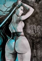 1girls ass big_ass bubble_butt female lightsaber rey solo star_wars tagme_(artist) traditional_media_(artwork) watercolor_(artwork)