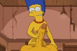 1boy 1girl ai_generated bar_censor bed bedroom bench black_eyes black_hair blue_hair bottle bracelet breasts brick_wall bucket canvas_(object) censored chair curtains dark_nipples door earrings easel erection facial_hair fine_art_parody foreskin glasses gold_chain grin hetero huge_penis indoors jewelry kneeling lamp large_penis long_hair looking_at_viewer male_focus male_pubic_hair marge_simpson mirror navel necklace nipples nude on_bed opaque_glasses open_fly outdoors parody pearl_necklace pendant penis plant polearm poster_(object) precum shelf shirtless short_hair simpsons sitting small_breasts smile solo spear stool sunglasses table teeth testicles the_simpsons toon towel uncensored veins veiny_penis weapon what window wood wooden_floor wooden_wall yellow_skin