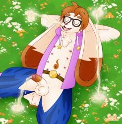 2026 8_nipples anthro balls belly_nipples belt bodily_fluids chaps closed_eyes clothing drawstring_hoodie drinking drinking_urine erection eyewear flame_markings floppy_ears fur genital_fluids genitals glasses hands_behind_head hi_res hoodie humanoid_genitalia humanoid_penis lagomorph leporid lop_ears male male_only mammal markings meadow multi_nipple nipples orange_body orange_fur peeing penis pink_clothing pink_hoodie pink_topwear portal rabbit relaxed_expression relaxing robin_(robinstic) signature solarolai solo topwear urine urine_in_mouth watersports wearing_glasses white_body white_fur