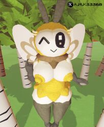 1girls 3d 3d_(artwork) anthro awk33368_(artist) bending_forward big_breasts breast_focus breasts breasts_out furry furry_female furry_only happy leg_warmers legs_crossed legwear looking_at_viewer pokemon pokemon_(species) rec_room recroom ribombee solo solo_focus wings wink winking_at_viewer