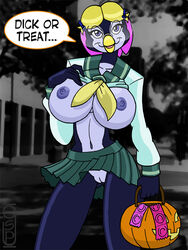 animal_genitalia anthro avian big_breasts bird blonde_hair condoms furry furry_only glasses greg_panovich halloween nekkie_niceburgs no_humans penguin school_uniform