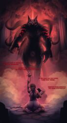 1boy 1girls 2025 anthro arm_markings ass back_boob back_tentacles balls big_ass big_balls black_fur breasts brown_hair canid canine canis clariarikari claws color english_text female fully_nude giant_male glowing_eyes hair_bun hand_up holding_book huge_balls kari_(clariarikari) larger_male macro macro_male male nude_female nude_male on_knees original_characters penis red_eyes sheath shoulder_markings size_difference smaller_female summoning tentacle thighs walking wolf