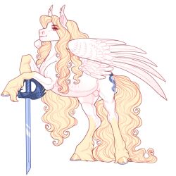 1:1 alpha_channel animal_genitalia blonde_hair cutie_mark equid equine eye_through_hair fan_character feathering feral fetlocks fully_sheathed fur genitals hair hasbro hi_res hooves horseshoe leg_markings long_hair male male_feral mammal markings melee_weapon my_little_pony mythological_creature mythological_equine mythology on_hind_legs pegasus pose quadruped satin_sabre_(snowberry) sheath simple_background smile snowberry socks_(marking) solo sword translucent translucent_hair transparent_background unguligrade weapon white_body white_fur wings