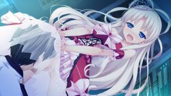 1boy blue_eyes blush censored cosmic_cute_(company) cunnilingus dress female game_cg hand_on_head lovesick_puppies rozen5 see-through sofiya_alecseevna_feofanova tagme white_hair