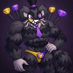 ai_generated bara buff diamond diamonds evil_smile fanmade fanmade_(my_singing_monsters) golden_teeth hand_on_waist monopulotts my_singing_buff_or_bara_monsters my_singing_monsters purple_thong rat sexy smiling thong yellow_thong